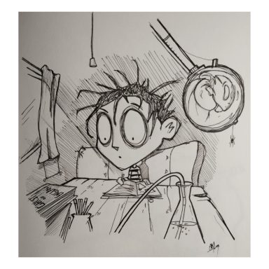 Original Concept Sketch of Tristan Writing in his Journal in the Caravan